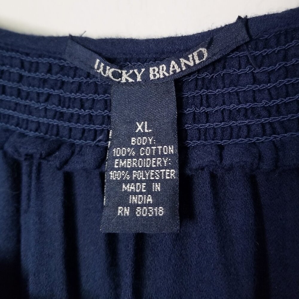 Lucky Brand Embroidered Mini Peasant Dress Long Sleeve Drop Waist Blue XL Cotton - Picture 5 of 14